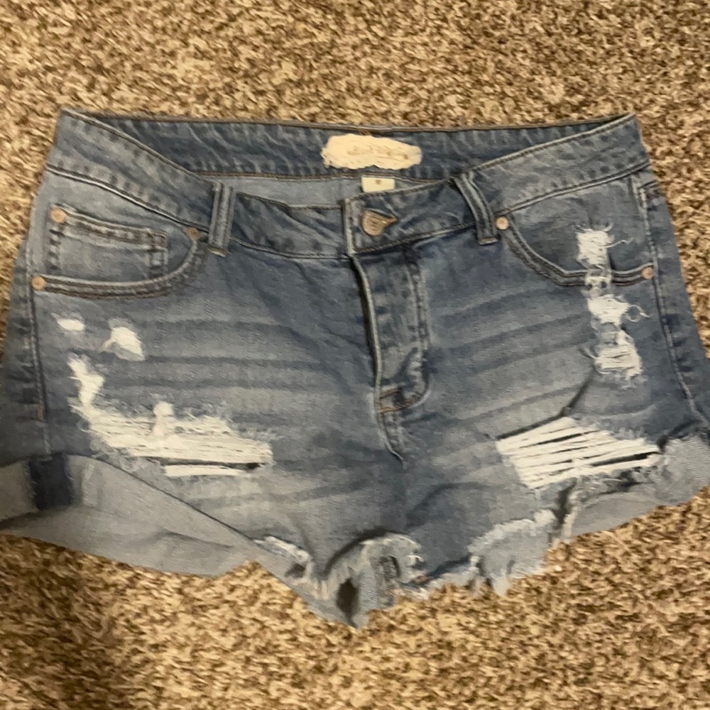 Distressed jean shorts